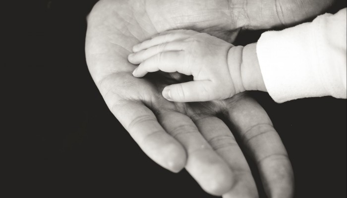 Child's hand in older person's hand